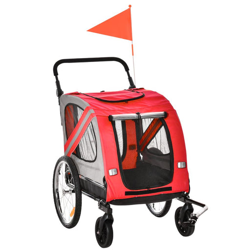 Two-In-One Dog Bicycle Trailer w/ Safety Leash, Reflectors - Red Pawhut